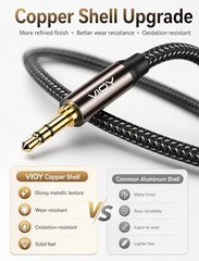 30 Ft Braided Aux Cable, 3.5mm Male to Male, Copper Shell, Hi-Fi Sound Stereo
