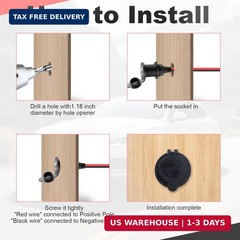 10 FT 12V Fixed Thread Power Outlet, 12V Female Cigarette Lighter Socket, 12 AWG