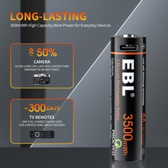 EBL Rechargeable 1.5V AA AAA Lithium Batteries USB Charging Li-ion Battery Lot