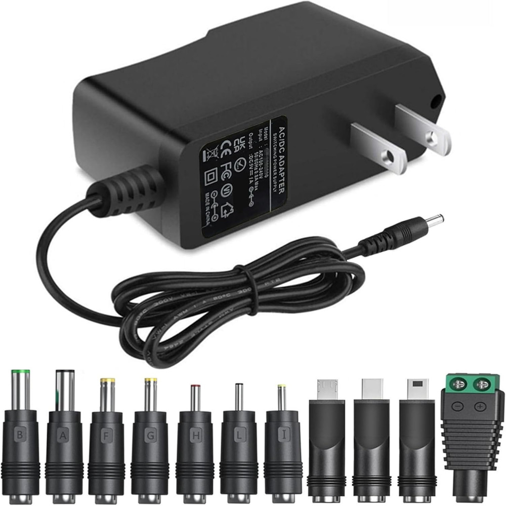 5V 1A AC Adapter DC5V Power Supply Cord with 11 Plug Tips AC to DC 5Volt 1A 500M