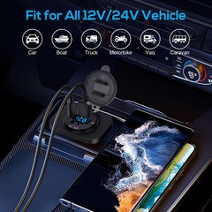 4 Port Car Charger with Voltmeter 78W QC3.0 & Dual PD Fast Charging for 12-24V