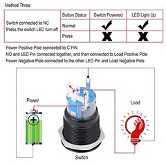 Push Button Starter Switch, 19mm 12V Car Engine Start Button Switch,