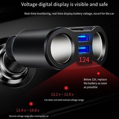 12V DC LCD Car Cigarette Lighter Socket Splitter Dual USB Power Charger Adapter