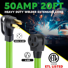 20 Feet 8Awg 50Amp Welder Extension Cord Compatible with Nema 14-50P to 6-50R, 4