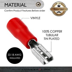 25 Vinyl Female Quick Disconnect Terminal Connector 22-18 AWG Red 0.110″ Wire