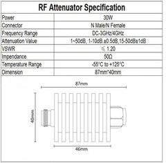 N Type Coaxial Attenuator 30W 50Ω 0-3GHz/4GHz 1/2/3/5/6/10/15/20/25/30/40/50dB
