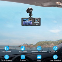 HD 1080P Dual Lens Car Dash Cam Front/Rear/Inside Video Recorder Camera G-Sensor