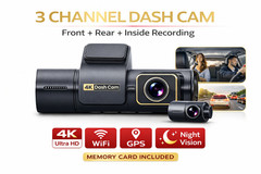 4K 3 Channel Dash Cam Front Rear Inside WiFi GPS Dash Camera Night Vision