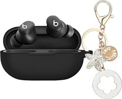 Chic Black Silicone Case for Beats Solo Buds with Fashion Keychain Accessory