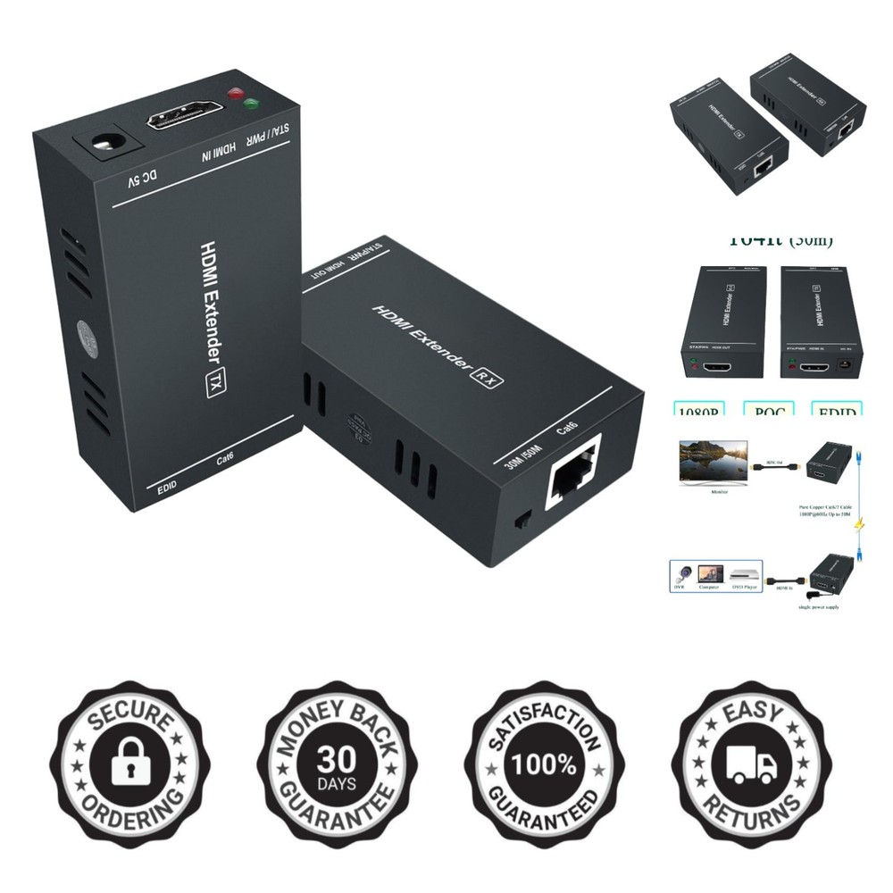 Compact HDMI Extender 1080P@60Hz – Uncompressed Video Transmission Up to 164 Ft