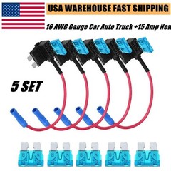 5 Sets Add-A-Circuit Fuse Tap Adapter 12V & Standard ATC ATO Blade Fuses 15 Amp