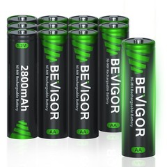 BEVIGOR AA Rechargeable Batteries 1500 Cycle, 2800 mAh High 12 Pack AA, Green