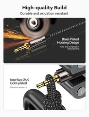 Aux Cable 30 ft Copper Shell Hi-Fi Sound 3.5 mm Male to Male Braided Auxiliar…