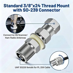 2x CB Antenna Stud Mount SO-239 3/8″x24 Thread Heavy Duty For SUV Truck Ham