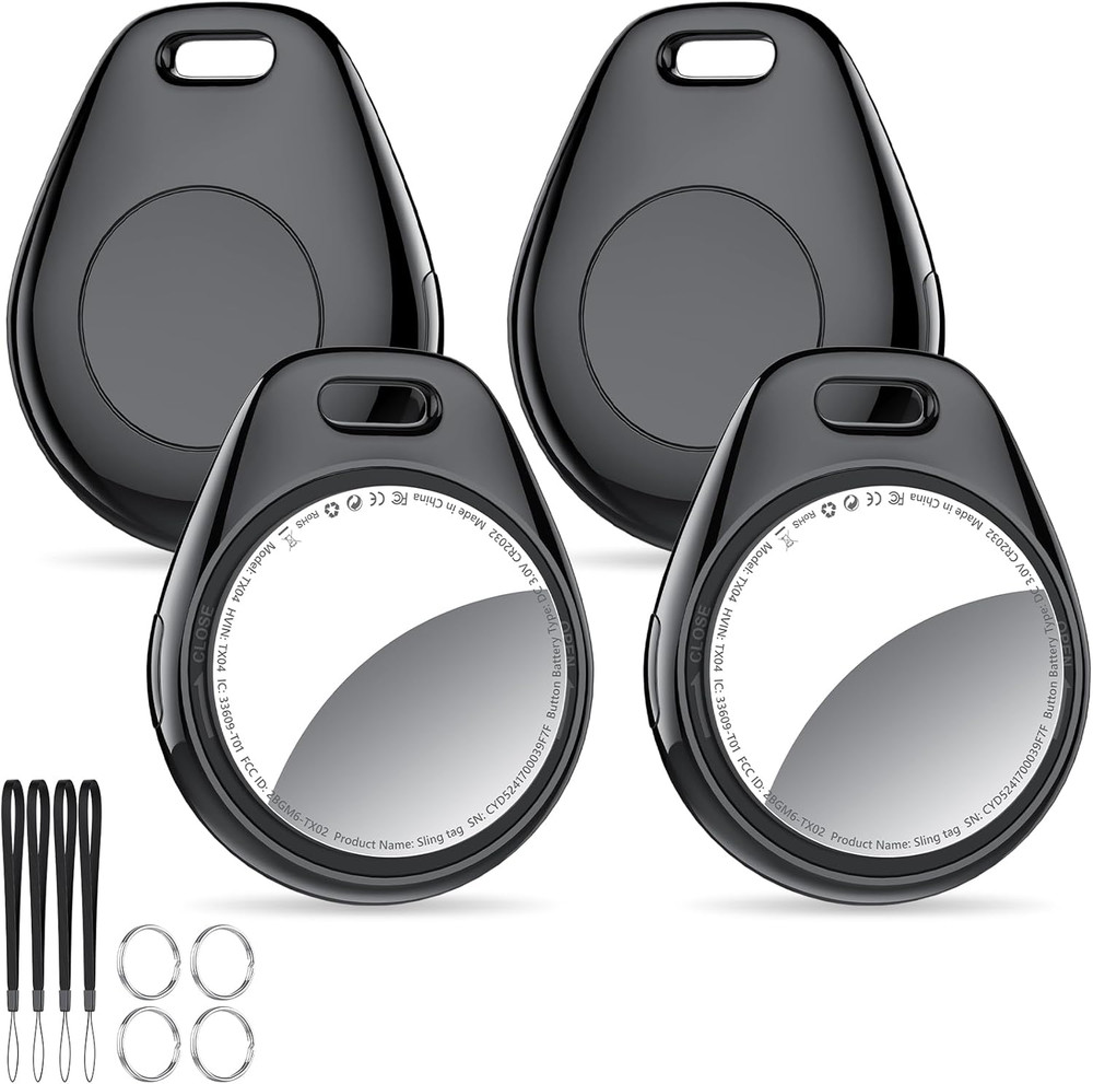 [iOS Only] Tukio Air Tracker Tags 4 Pack Black, [Apple MFi Certified] Bluetooth
