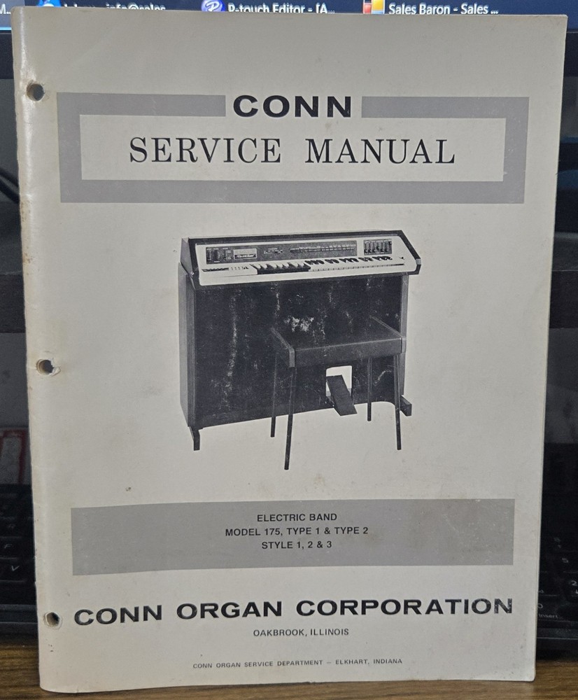 Original Conn 175 Organ Service Manual Electric Band Type 1 and 2 Style 1 2 3