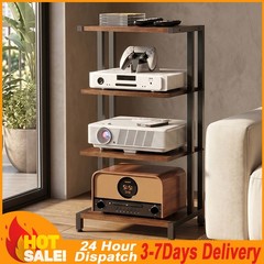 Rustic 4-Tier Media Stand for Record Player Stereo Bracket Country Style US