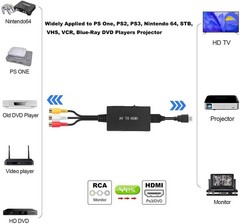 RCA to HDMI Converter, Analog Composite to HDMI Adapter Compatible VCR,DVD