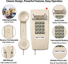 Traditional Wall Phone Metal Bell,Classic 2554 Wall Telephone (Hearing Aid Compa