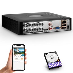 8 Channel Hybrid 5-in-1 DVR Built-in 500GB Hard Drive Home Surveillance Recorder