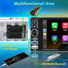 Single DIN Car Stereo Radio Wireless Apple Carplay & Android Auto, 6.9″ IPS BT5.