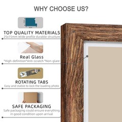 11×14 Picture Frame Set of 4, Made Glass in, Rustic Brown
