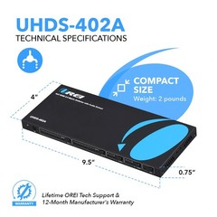 4K60Hz 4×2 HDMI 2.0 Matrix with Audio Extraction, HDCP 2.2/1.4, HDR (Dolby Vi…