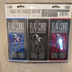 Sentry Flat-Cord Tangle-Free Earbuds w/ Mic 3.5mm 3-Pack Black/Blue/Red