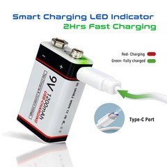 4*1200mAh 9v Battery USB Rechargeable Lithium 6f22 PP3 Block 9volt Li-ion MN1604