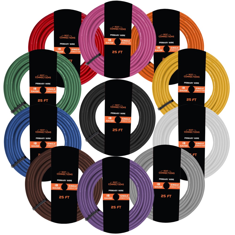 18 Gauge Car Audio Primary Wire (25ft–11 Rolls)– Remote, Power/Ground Electrical