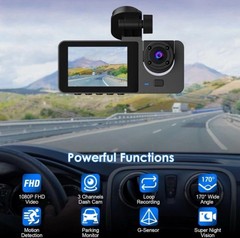 4K Dash Cam Front Rear and Inside Dash 3-Camera Free 32GB TF Card G-Sensor