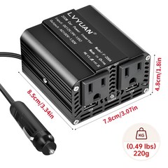 200W Car Vehicle Power Inverter DC 12V to AC 110V 120V Converter With 2USB Black