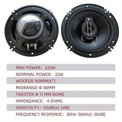 6-IN 2-WAY 320 WATT COAXIAL CAR SPEAKERS – PAIR-HiFi Full Range Auto Stereo Door