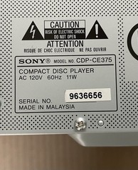 Sony CDP-CE375 5-Disc CD Player w/ Digital Optical Out + Remote Tested SEE VIDEO