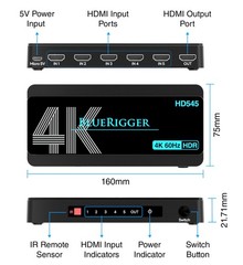 4K HDMI Switch 5 in 1 Out (4K 60Hz, 5 Port Video Switcher, HDMI Hub, HDR10+, …