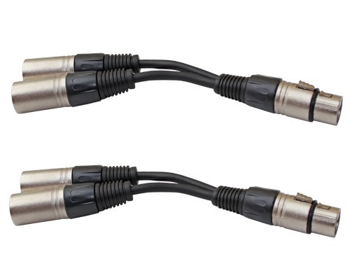 2 LOT PACK XLR-F female TO DUAL XLR-M male Y-CABLE SPLITTER pair cord 1 ft foot