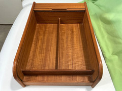 Vintage Indonesia Wooden Teak Tambour Roll Top Cassette Holder Case 14×9 3/4inch