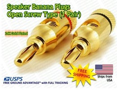 MONOPRICE 24K Gold Plated Banana Plugs Open Screw Type (1 Pair) – FREE SHIPPING