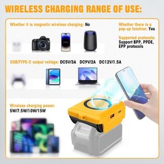 For Dewalt 20V Batteries Wireless Charger Adapter W/2-Port USB Type-C Port