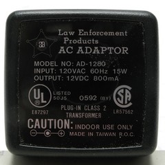 Model AD-1280 12VDC 800mA 9.6W Wall Adapter