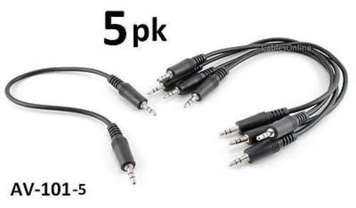 5-PACK of 1ft Stereo 3.5mm Male to Male Plug Audio Cable, CablesOnline AV-101