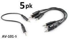 5-PACK of 1ft Stereo 3.5mm Male to Male Plug Audio Cable, CablesOnline AV-101