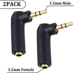 2 PCS 90° 3.5mm Male to Female Audio Adapter, Gold-Plated TRS Right Angle AUX Co