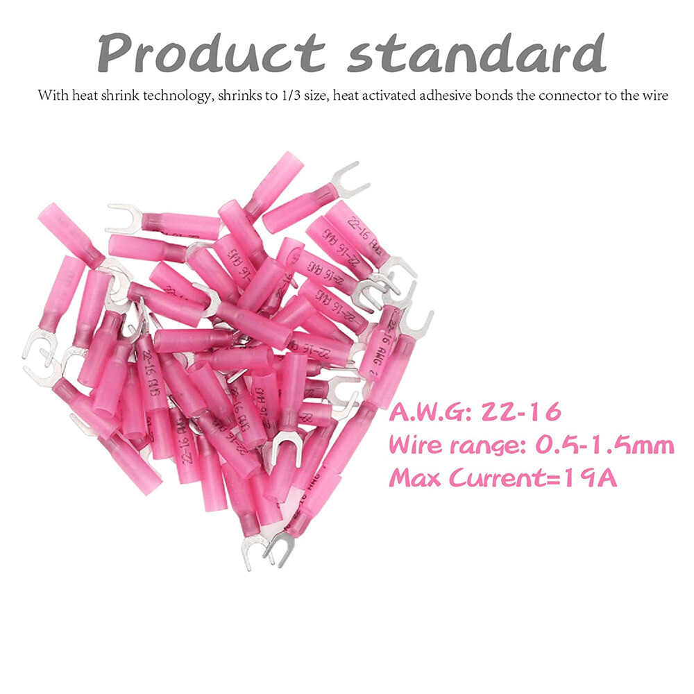Heat Shrink Fork #10 M5 Stud Wire Spade Crimp 22-10AWG Terminals Connectors