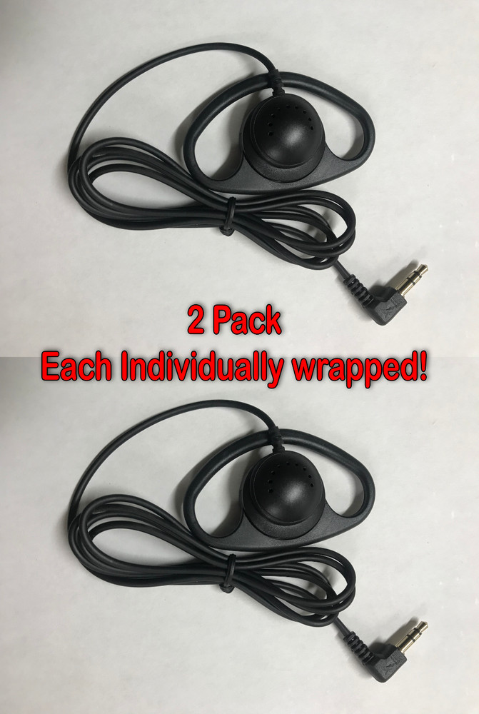 Pack of TWO D-Shaped Ear Hook Single Earpiece Headphones w/ 3.5mm Plug