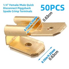 50PCS/Set Dual Male Single Female Brass Piggyback Spade Connectors Accessories