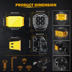 8X AUXBEAM 4” LED Work Driving Light Pods Ditch Fog Dual Side Shooter Amber DRL
