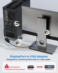 DisplayPort to VGA Adapter DP to VGA Male to Female 1080P Video Converter 2 PCS