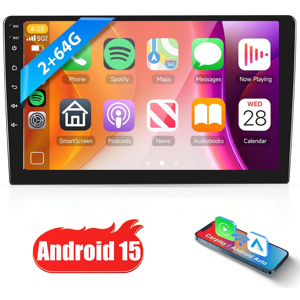 10″ Android 15 Double 2Din Car Stereo CarPlay Auto Radio GPS Navi WiFi BT 2+64GB
