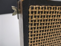 Vtg GEMCO Speaker Woodgrain Rattan 3.5mm 5.5in Cable Handle/Mount Bracket Works